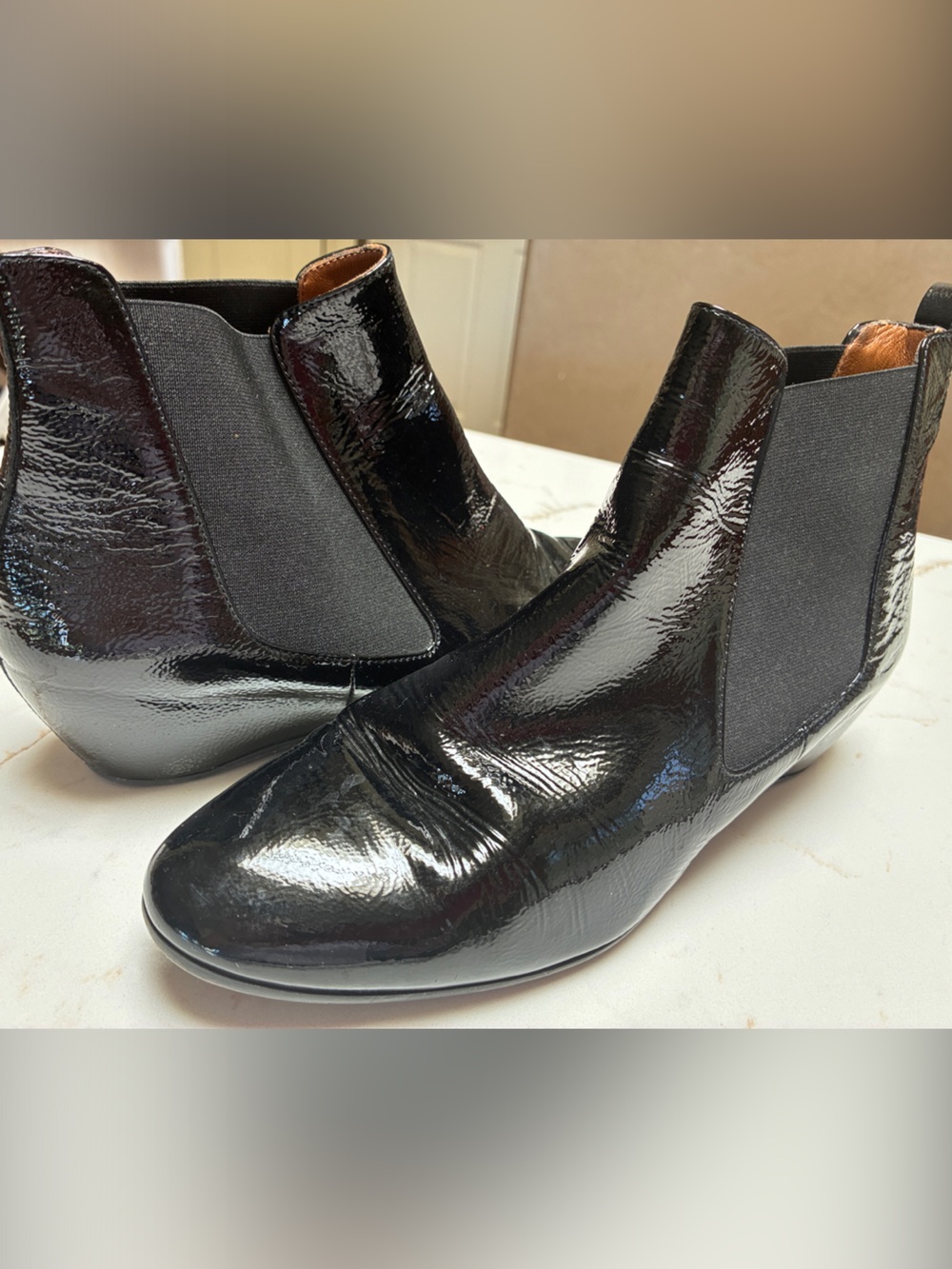 Aquatalia black patent Ankle Boots wedge heel, exquisite!Women size 9